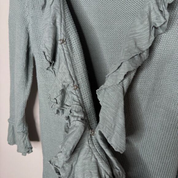 Pure Handknit Womens Cardigan Sweater Small / Medium Green Cotton Lagenlook Boho - Picture 7 of 11